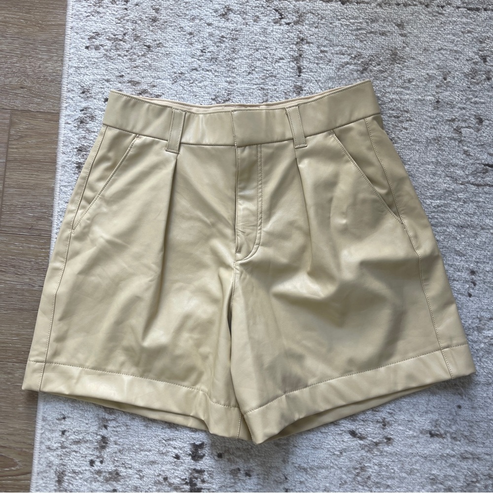 Abercrombie Light yellow/ tan leather shorts